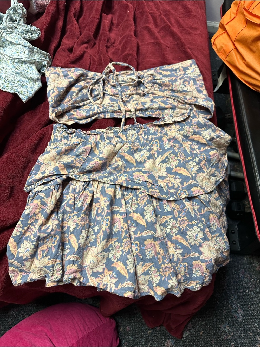 Floral Tiered Blue Women's Skirt - Lightweight Summer Style
